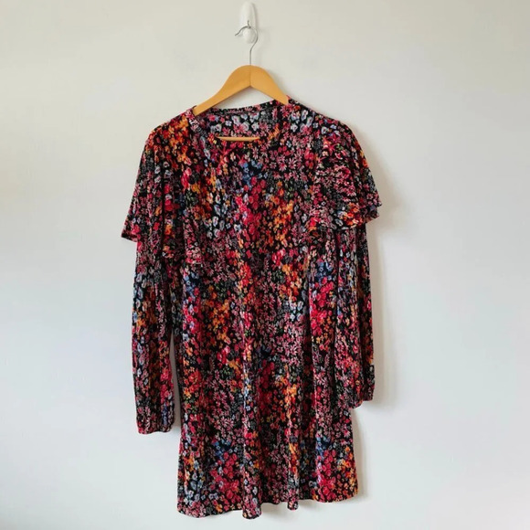Zara Micro Pleated Floral Detail Puff Sleeve Ruffle Dress Size Large - Picture 3 of 7